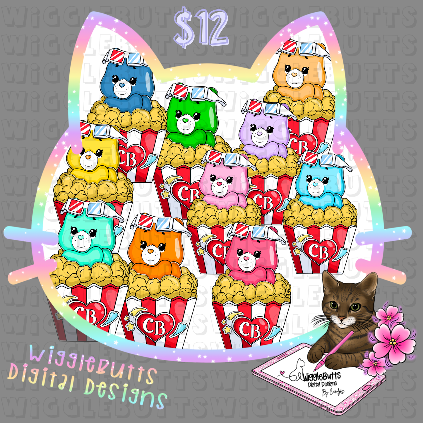 Retro 80s 90s Bears Movie Night Popcorn ClipArt Bundle