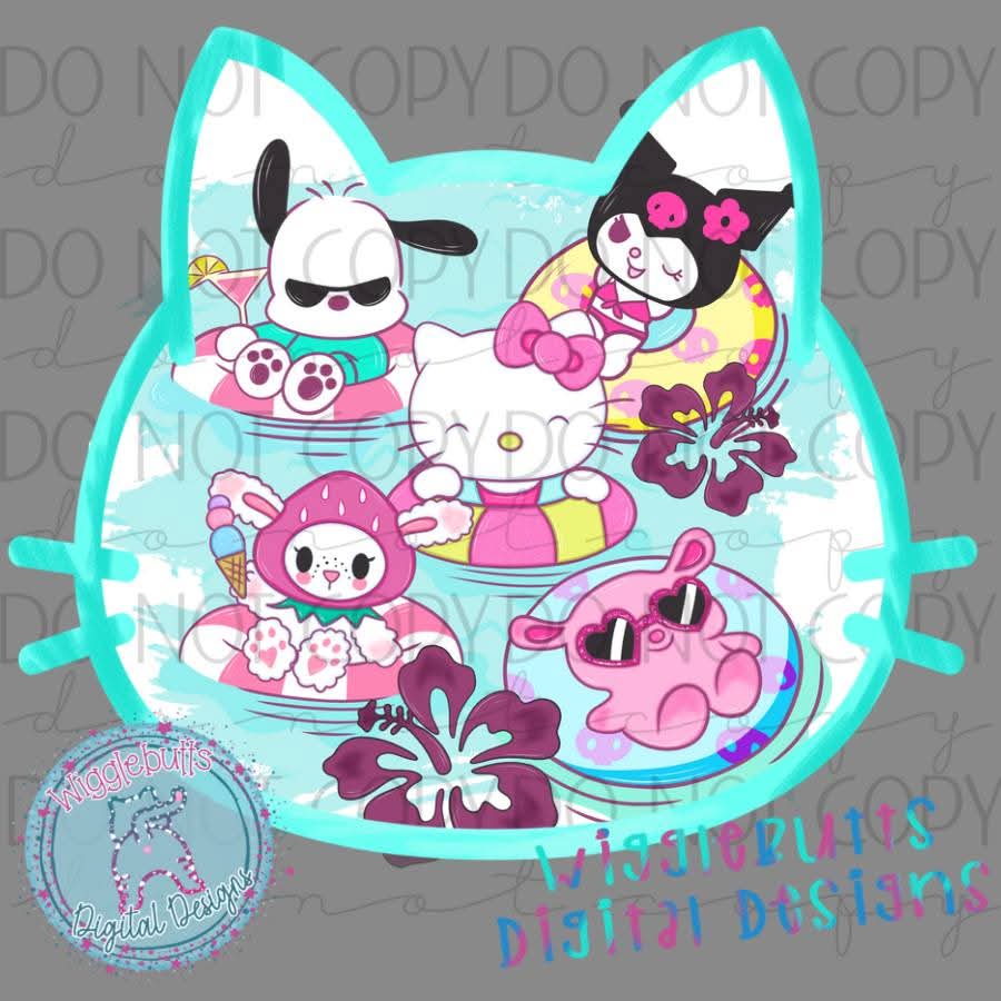 Kitty and Friends Pool Party Floats Summer PNG Design