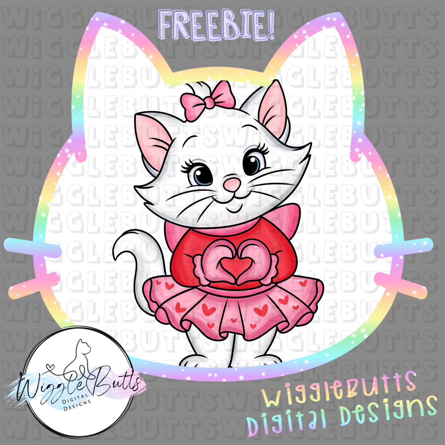 White Cat Valentine's Day ClipArt Piece