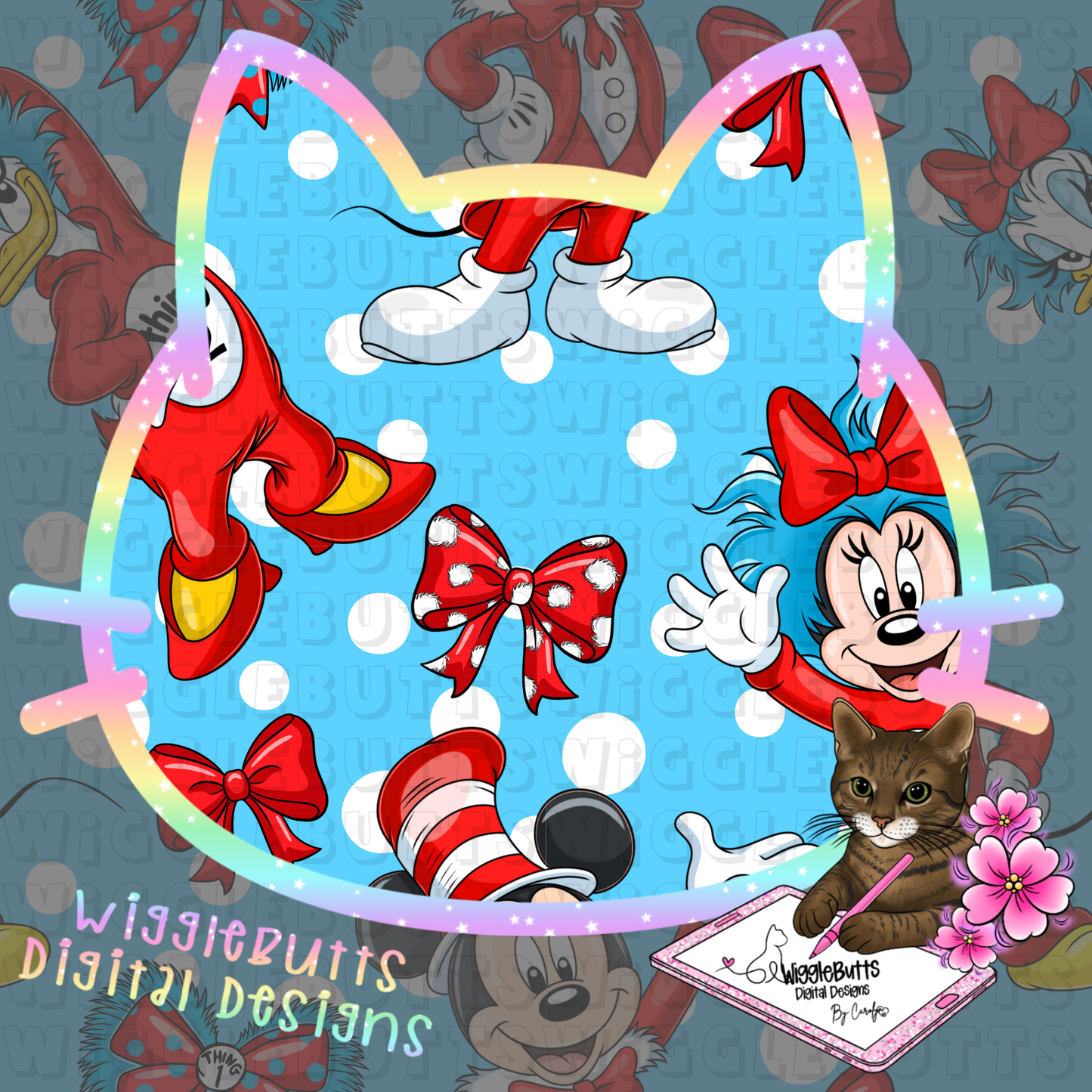 Mouse and Friends Reading Book Coquette Bows PNG Seamless File