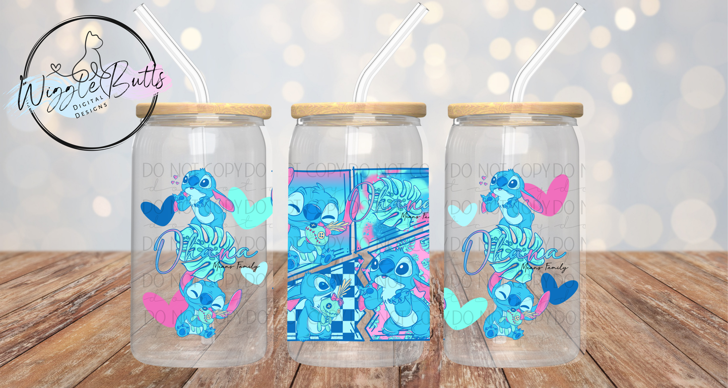 Blue Alien Family 16oz jar PNG Design