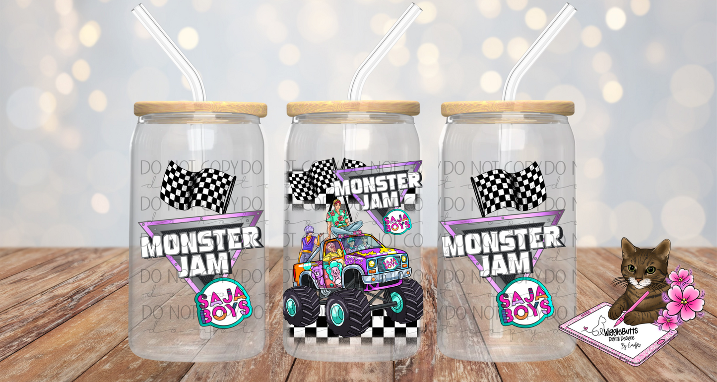 Anime Soda Boys Monster Truck 16oz Cup/Jar Wrap PNG Design