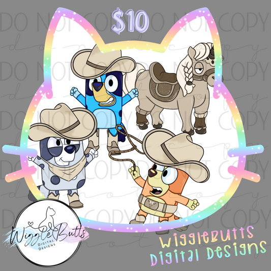 Blue Dog Puppies Western ClipArt Bundle