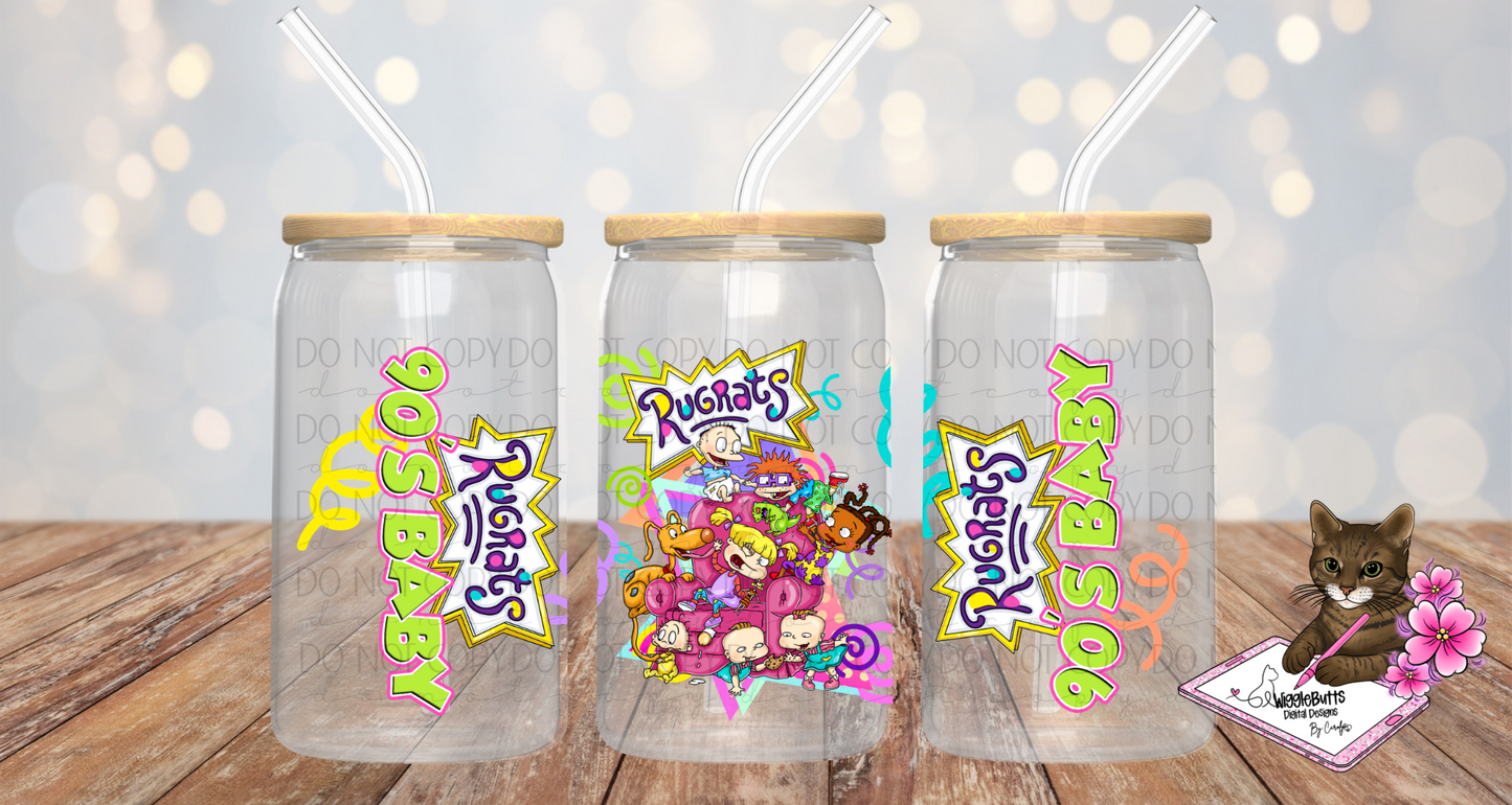 Retro 90s Cartoon Kids 90s Baby 160z Cup/Jar Wrap PNG Design