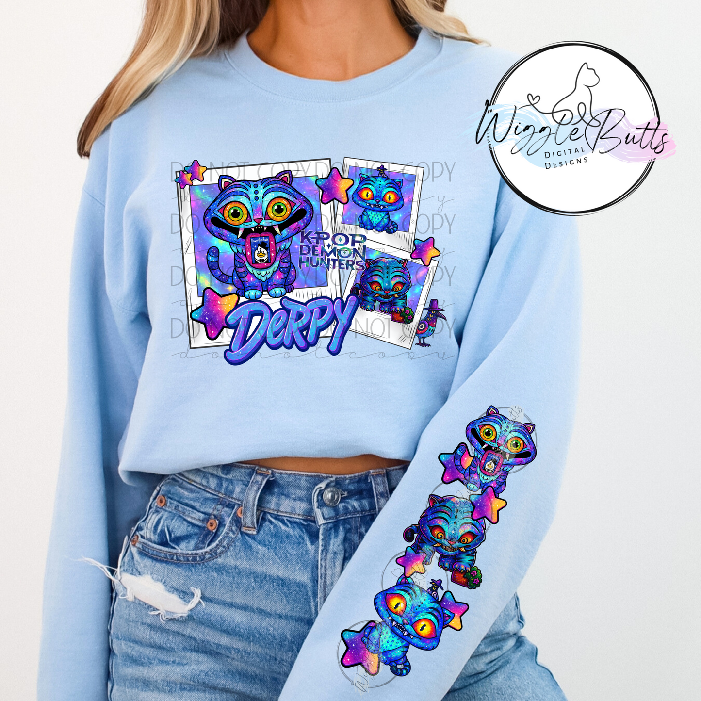 Anime Blue Cat PNG Design and Matching PNG Sleeve Design