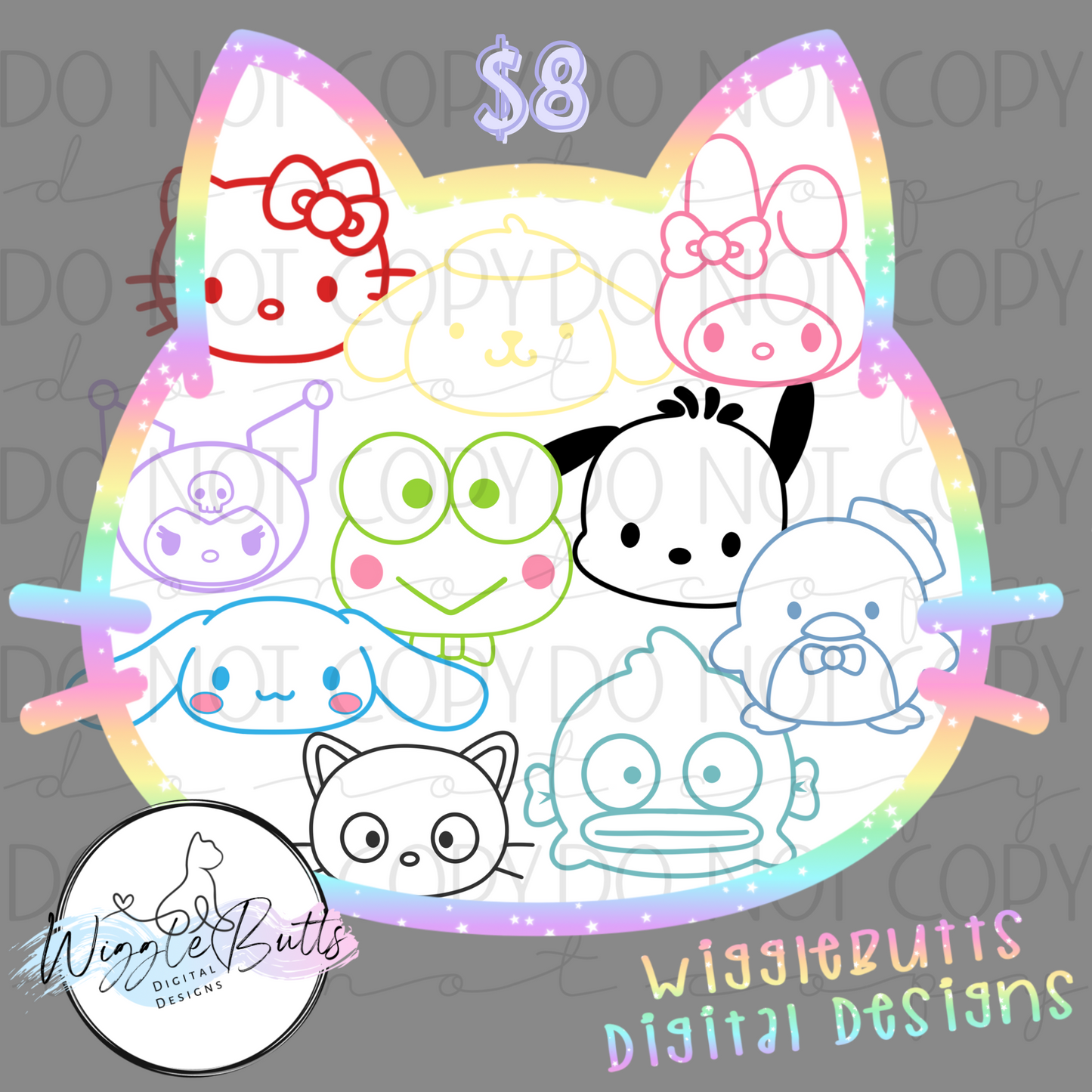 Kitty and Friends Character Faces White ClipArt Bundle