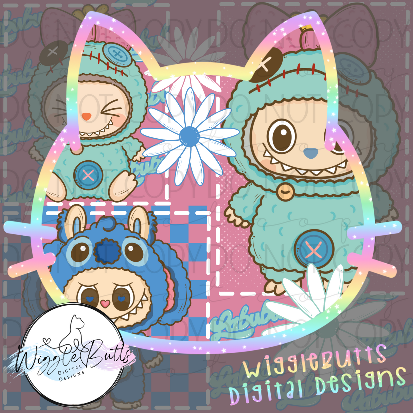 Little Monsters Blue Alien Patchwork Seamless File