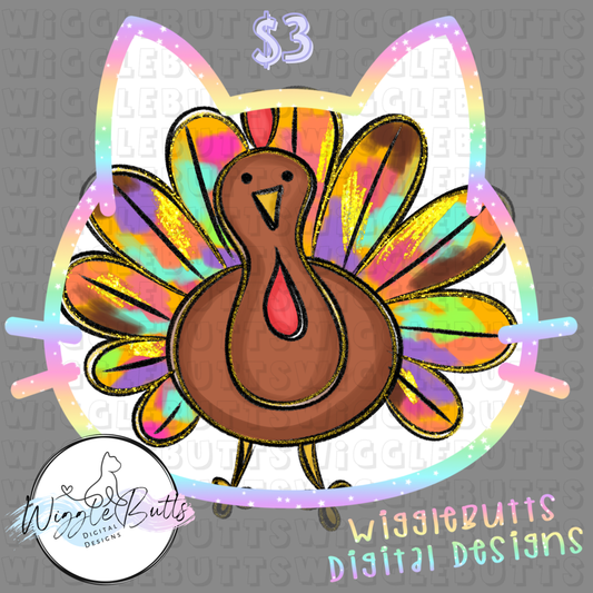 Colorful Painted Paint Stroke Thanksgiving Turkey ClipArt Piece
