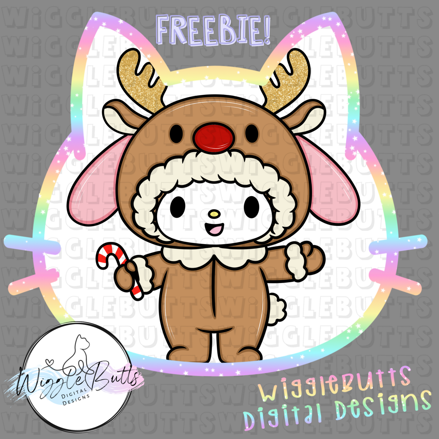 Kitty and Friends Christmas Reindeer ClipArt Piece