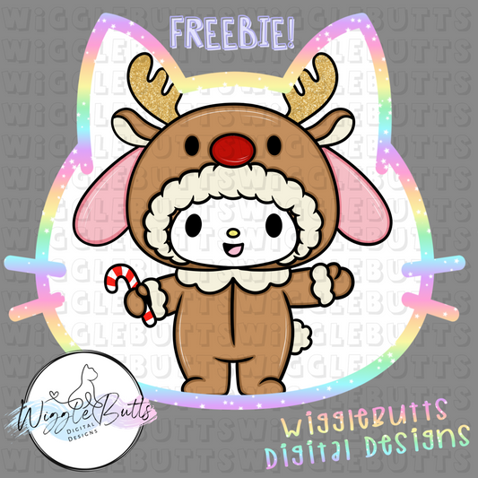 Kitty and Friends Christmas Reindeer ClipArt Piece