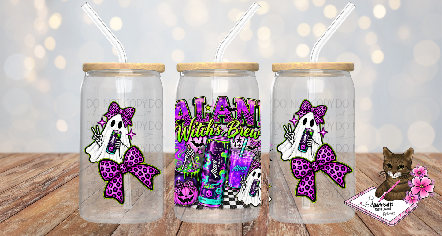 Energy Drink Spooky Witch Halloween 16oz Cup/Jar Wrap PNG Design