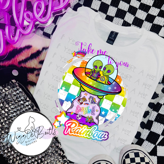 90s Rainbow Style Aliens Take me to your Rainbow PNG Design