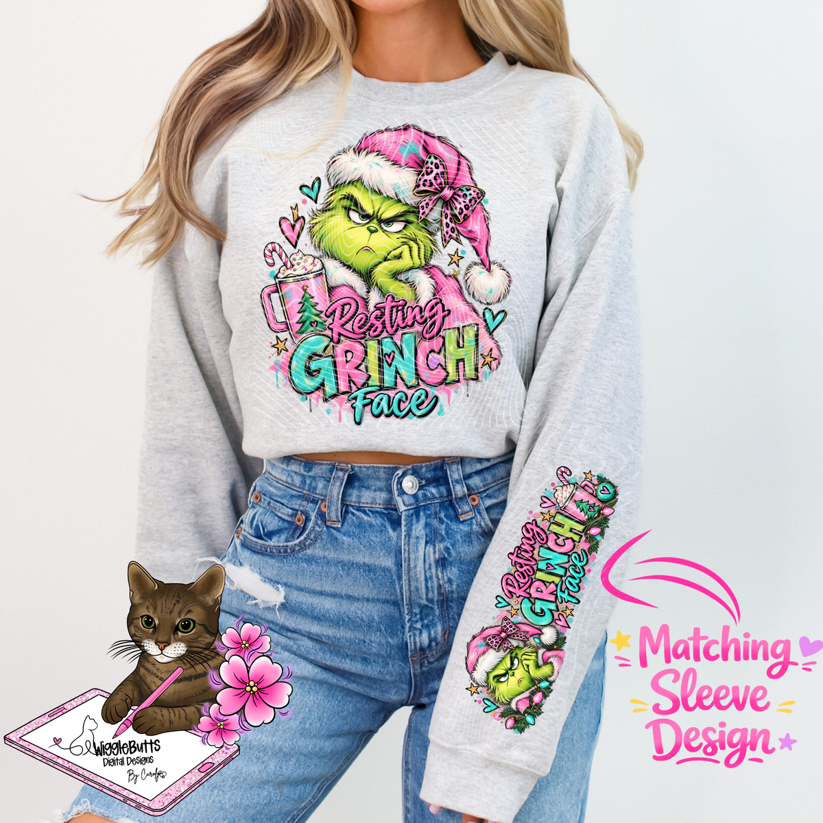 Green Guy Christmas Resting Green Guy Face PNG and Matching PNG Sleeve Design