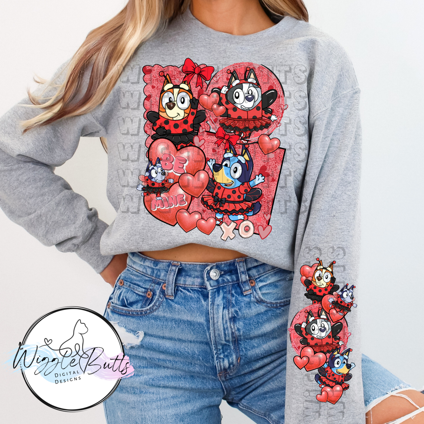 Blue Dog Puppies Valentine's Day PNG Design and Matching PNG Sleeve Design