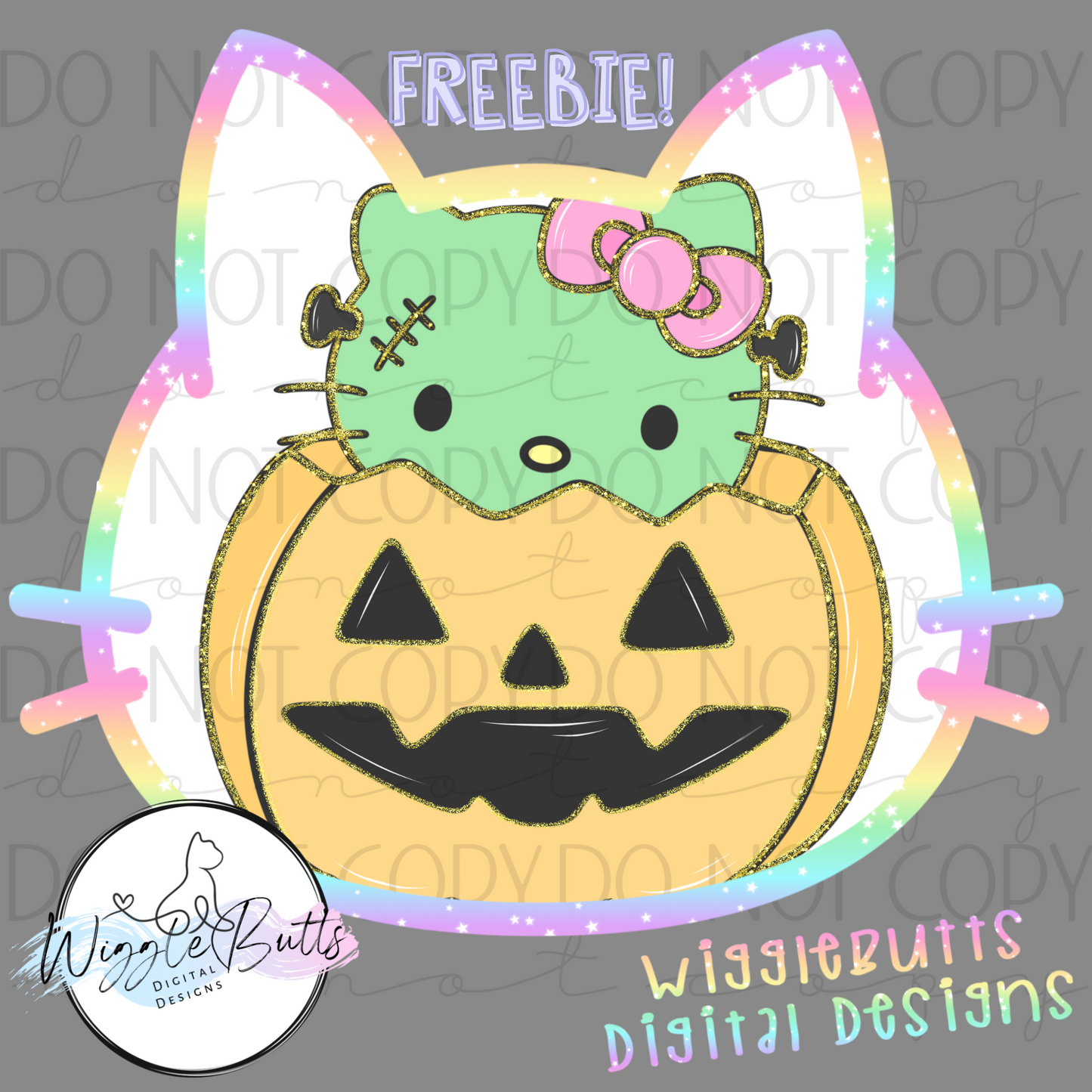 Kitty and Friends Halloween Pumpkin ClipArt Piece