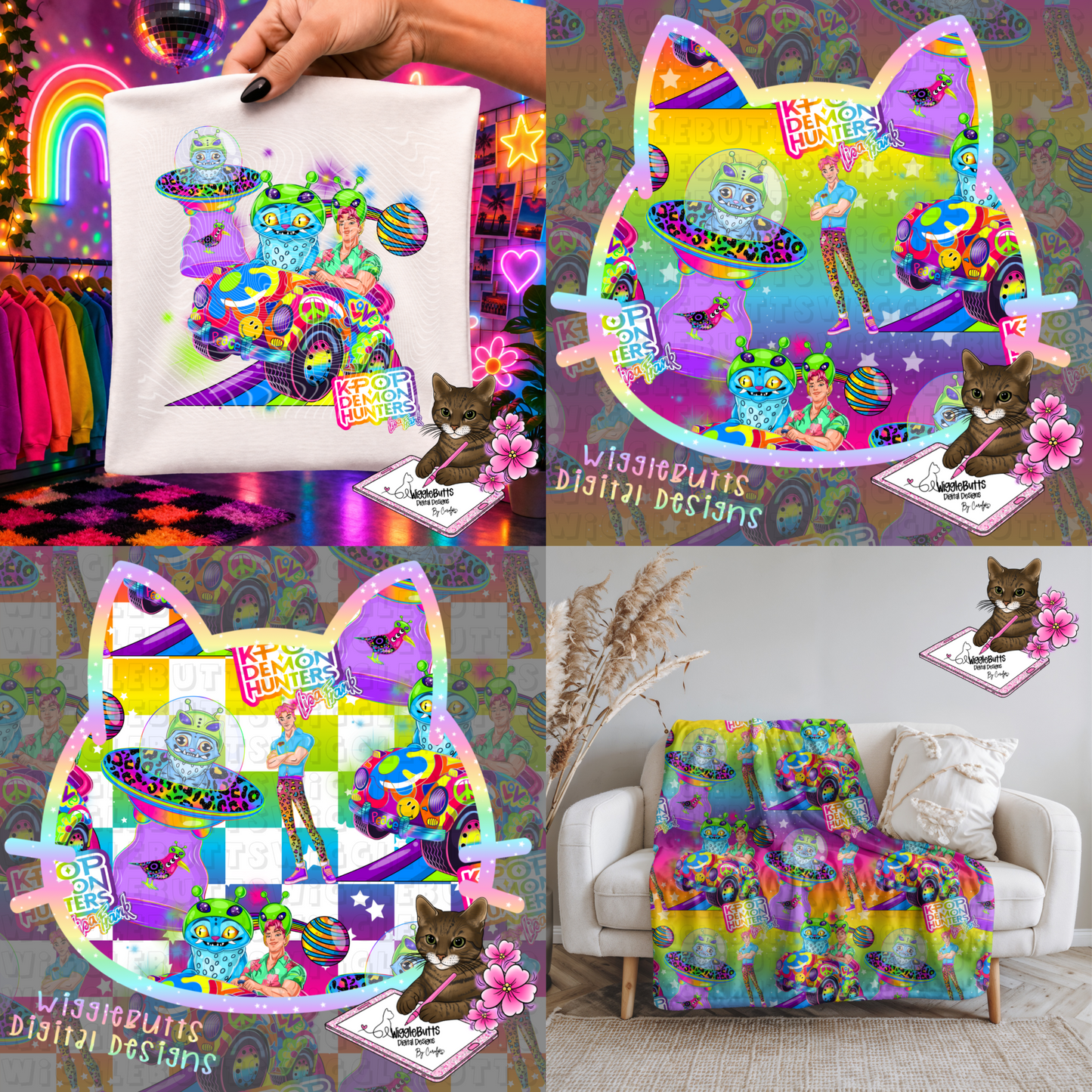 Anime Hunter Girls Soda Boys 90s Rainbow Style Seamless and PNG Solo Bundle