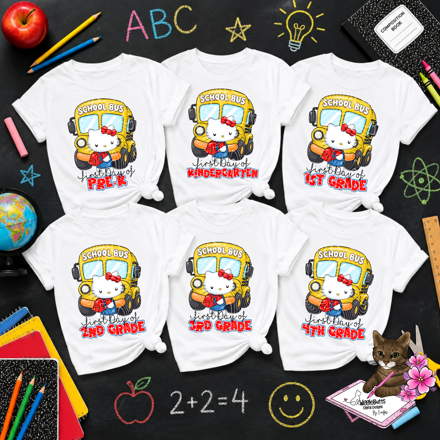 Kitty and Friends Kitty Back to School Grade level Design Bundle