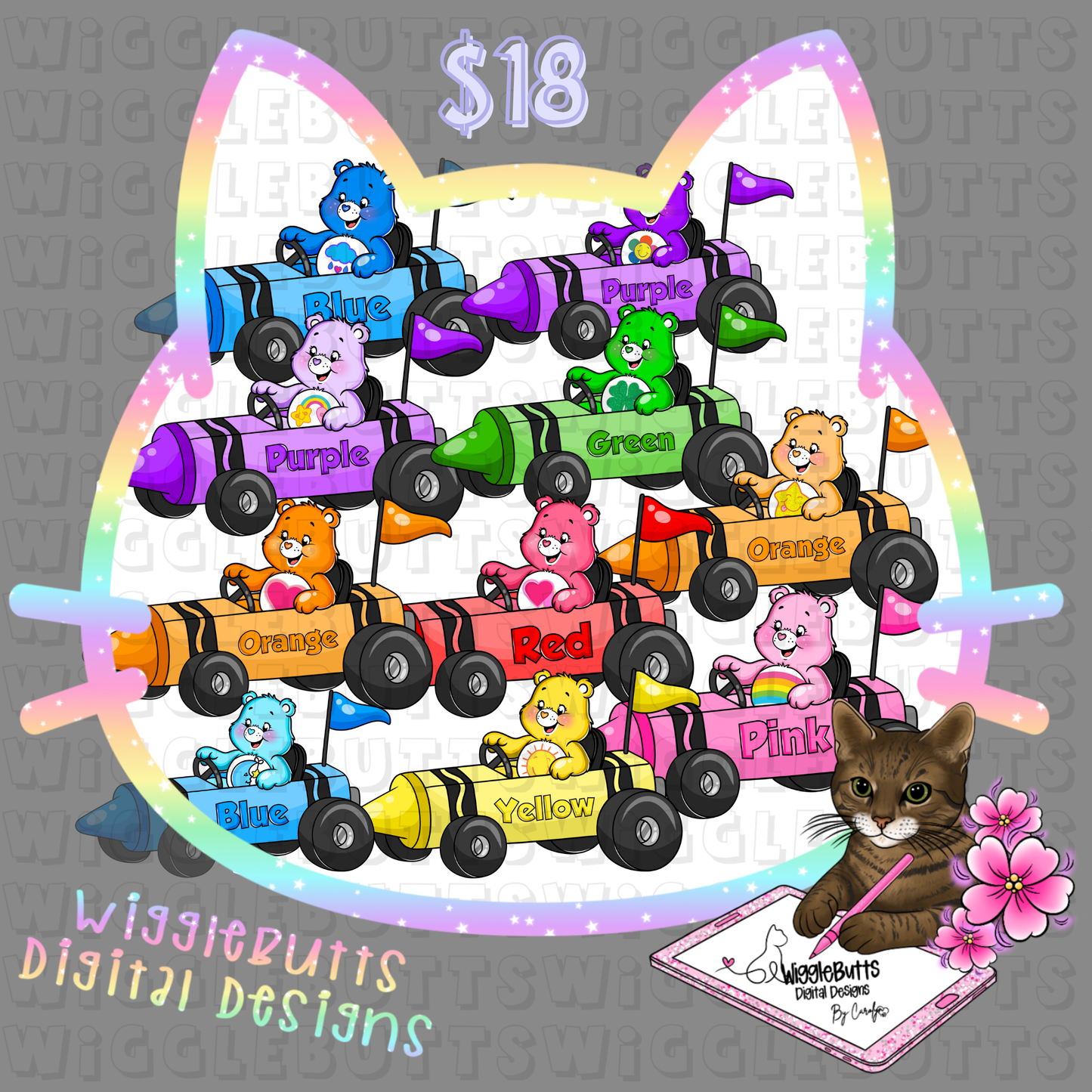 Old School Retro 80s 90s Colorful Bears Crayon Go Karts ClipArt Bundle