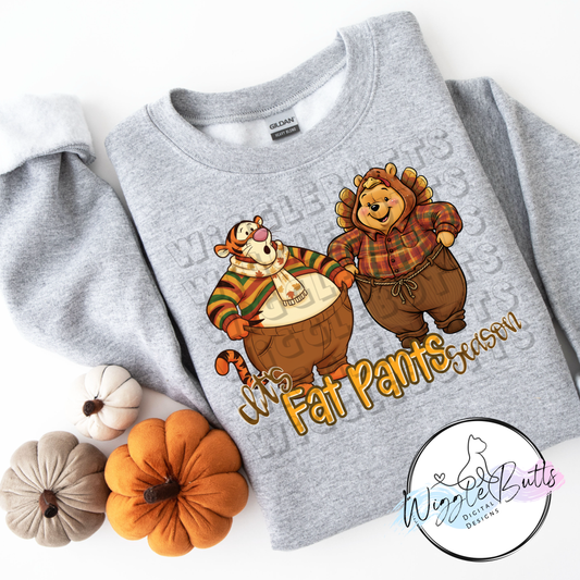 Honey Bear and Tiger Thanksgiving Turkey Fat Pants Season PNG Design