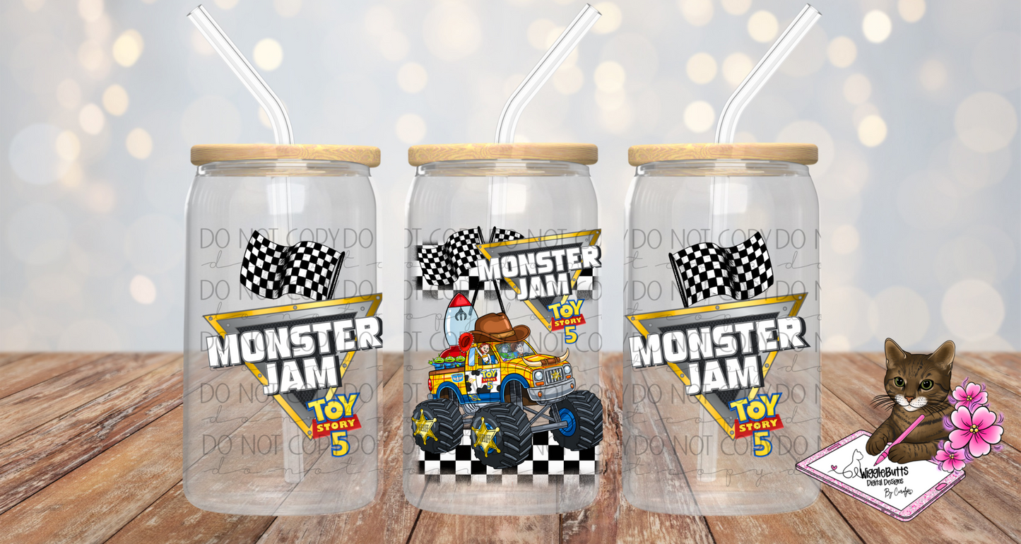 Toys Monster Truck 16oz Cup/Jar Wrap PNG Design