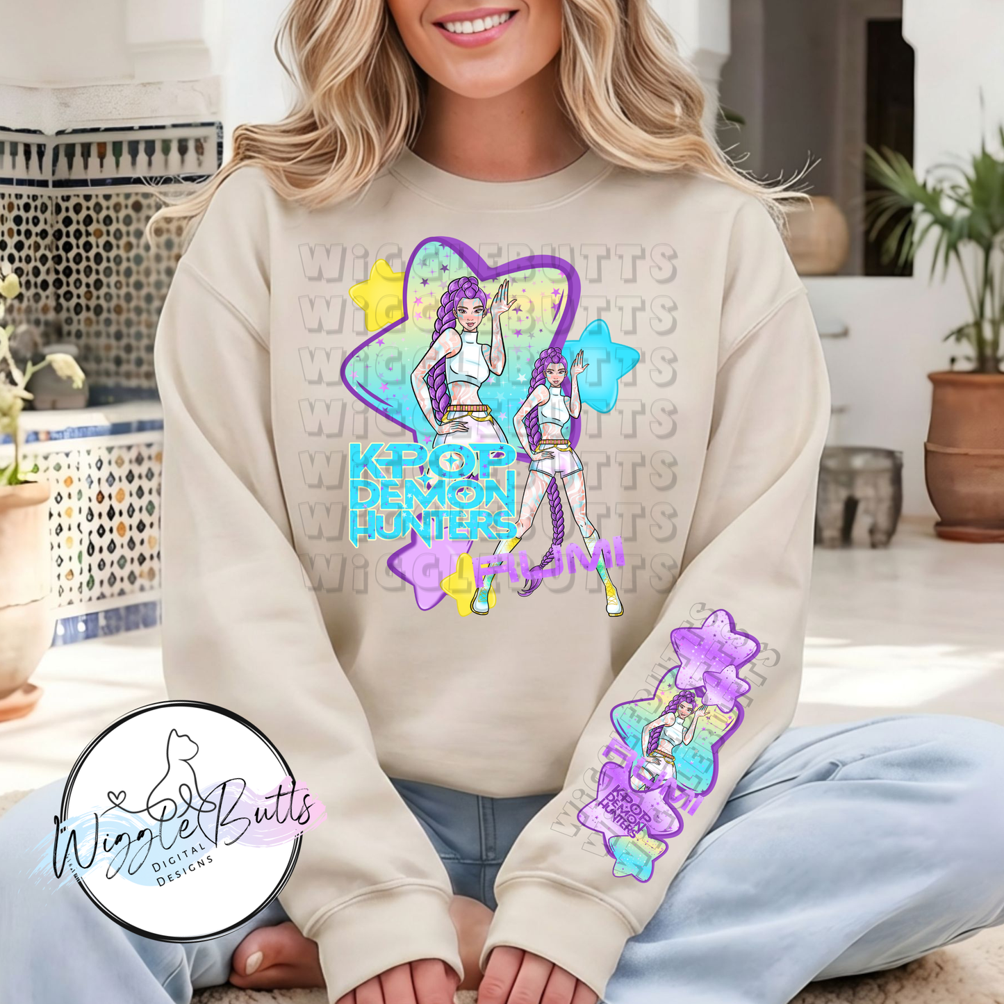 Anime Hunter Girl Purple Hair PNG Design and Matching PNG Sleeve Design