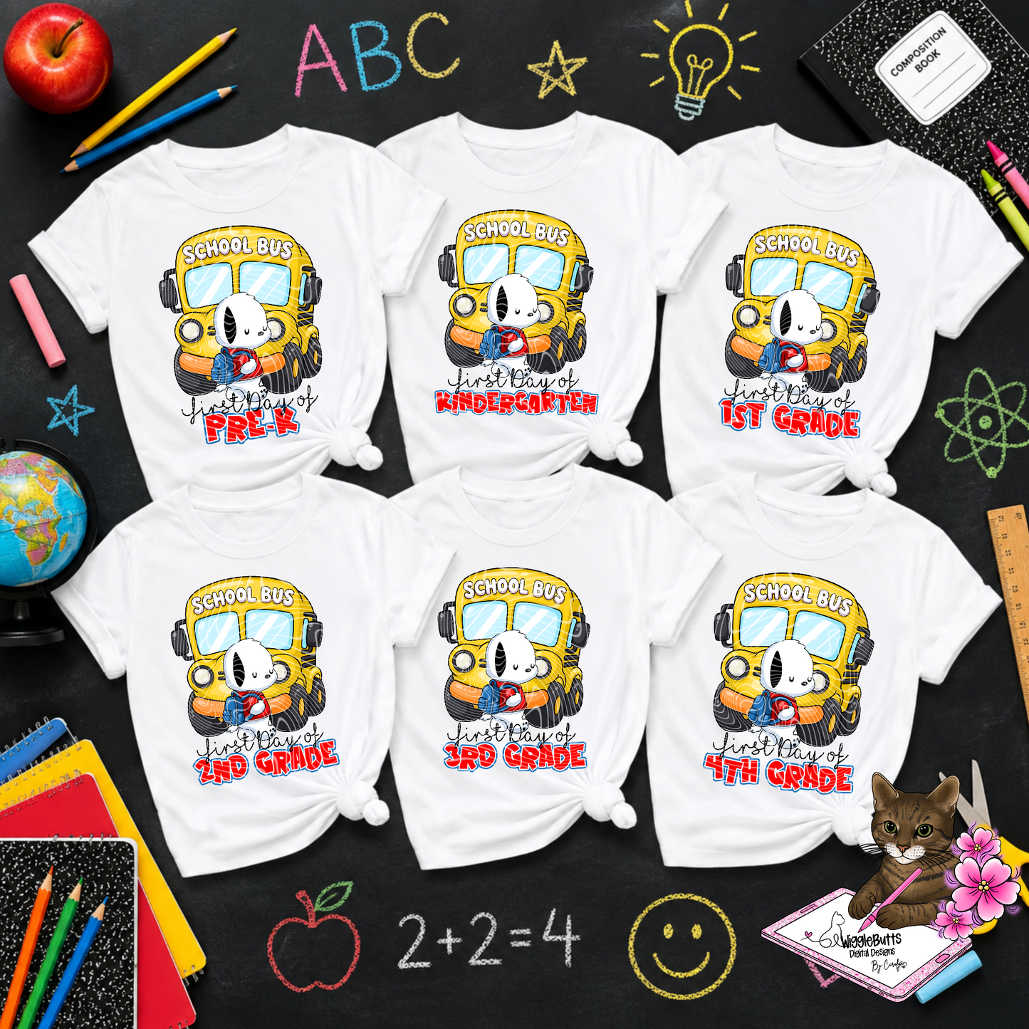 Kitty and Friends White Dog Back to School Grade Levels Design Bundle
