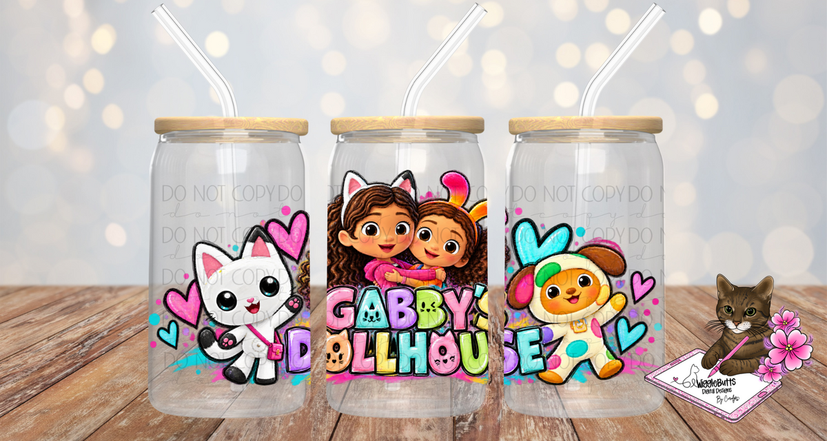 Kitty Cat Dollhouse 16oz Cup/Jar Wrap PNG Design