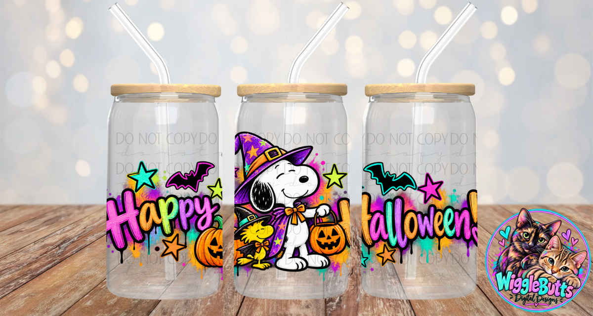 Retro Peanut Kids Halloween 16oz Cup/Jar Wrap PNG Design