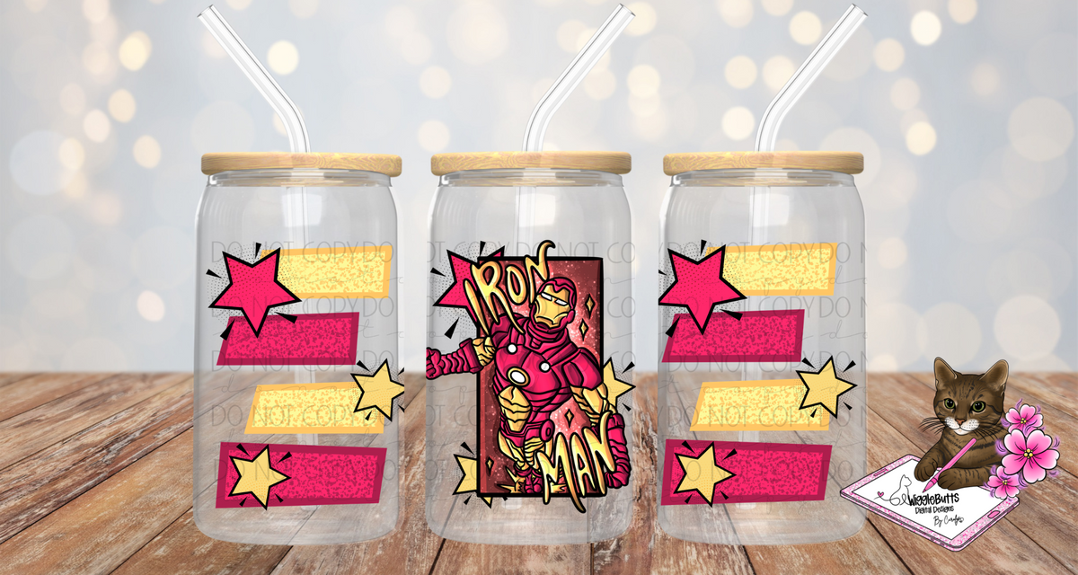 Superhero Red, Yellow 16oz Cup/Jar Wrap PNG Design
