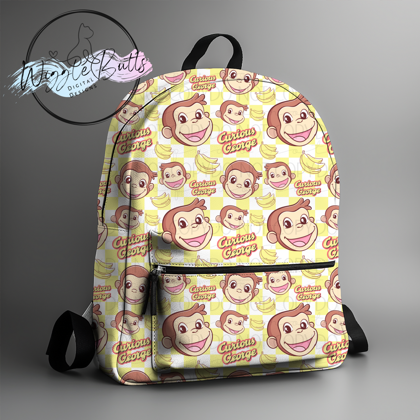Cute Curious Monkey Seamless File Yellow Checkered