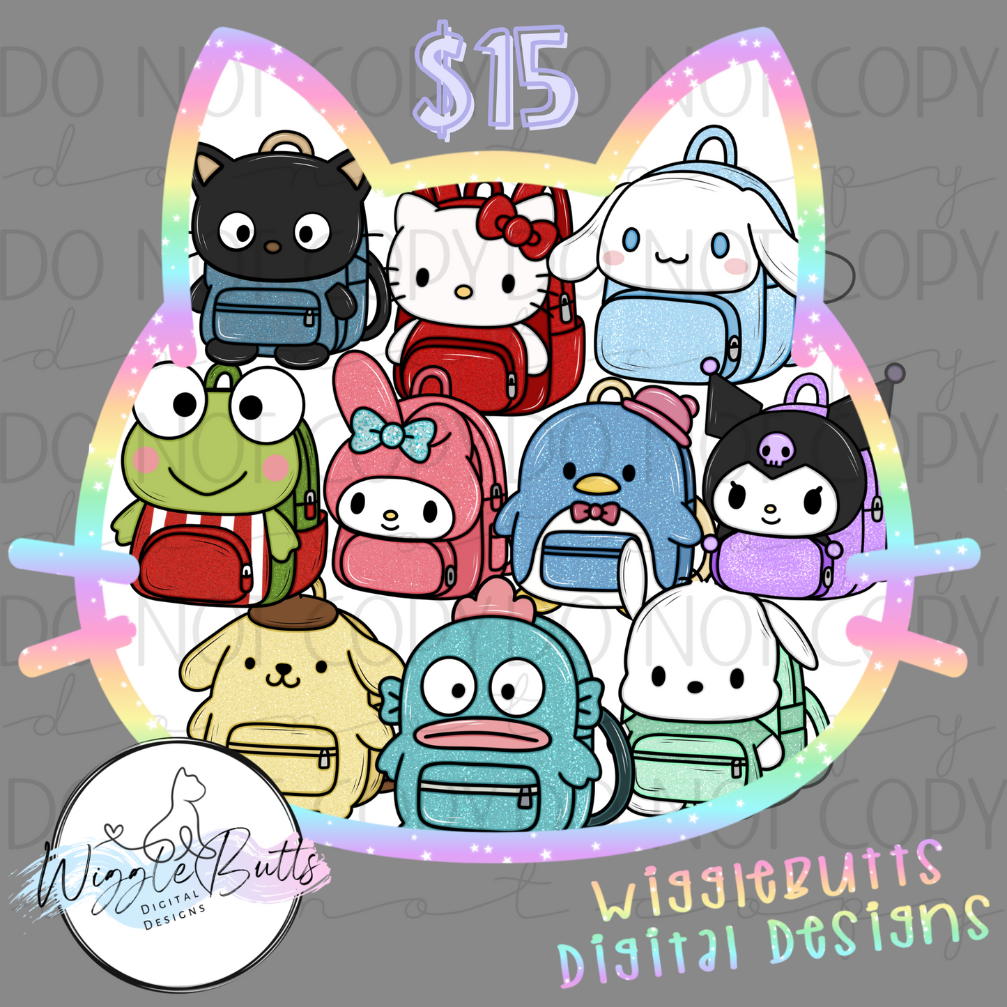 Anime Kitty and Friends Backpacks ClipArt Bundle