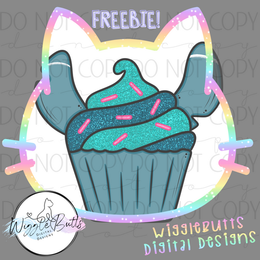 Blue Alien Monster Cupcake ClipArt Piece
