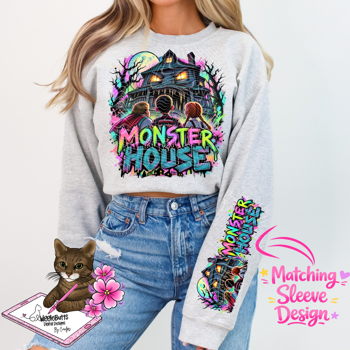 Halloween Haunted House PNG Design and Matching PNG Sleeve Design