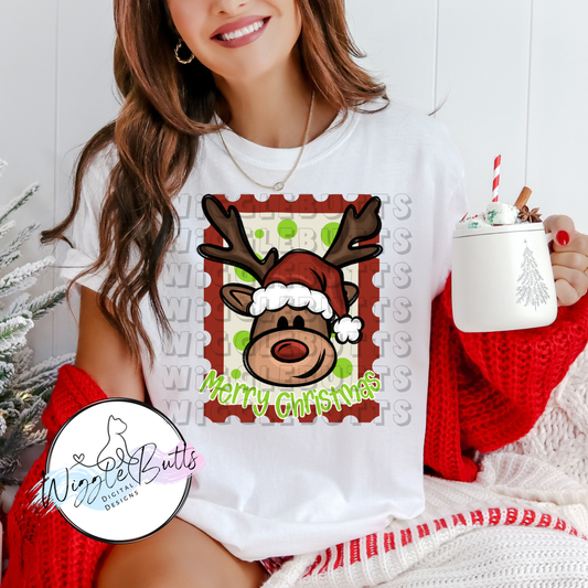 Painted Reindeer Santa Hat PNG Design