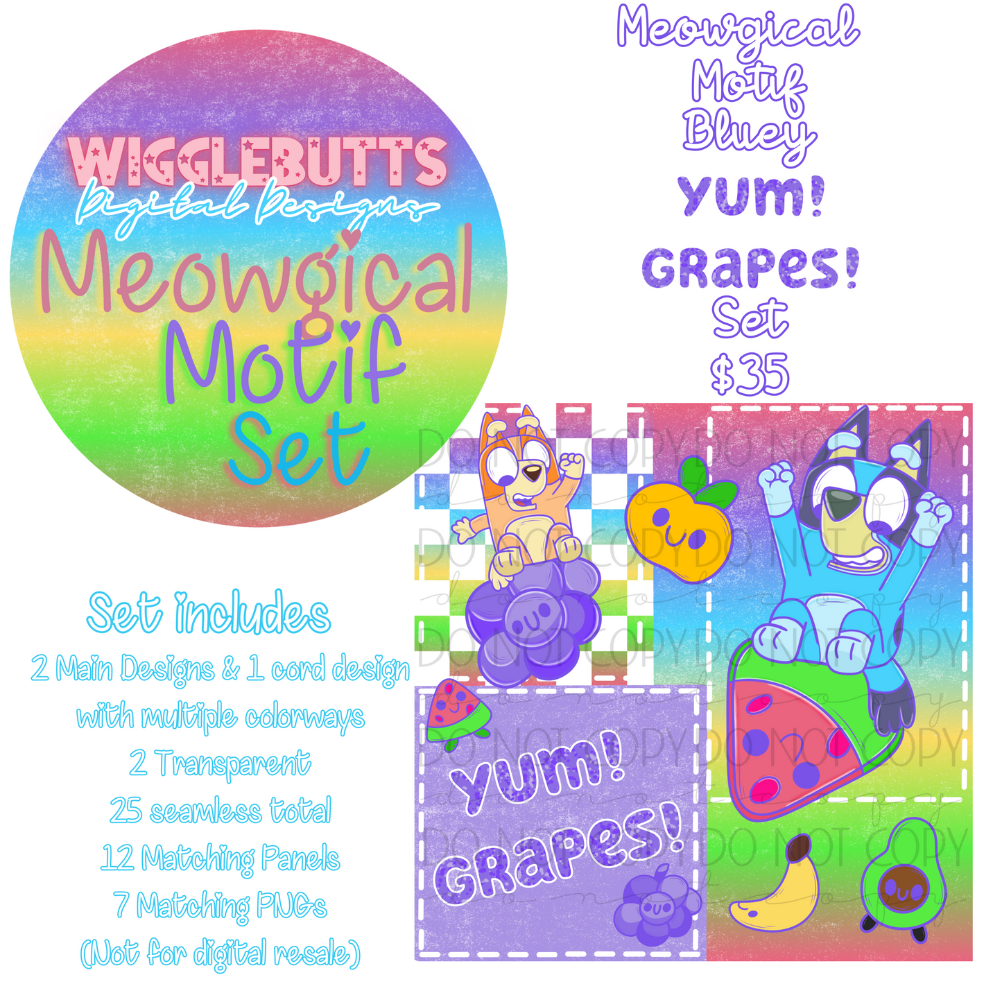 Blue Dog Puppies Yum! Grapes! Meowgical Motif Set