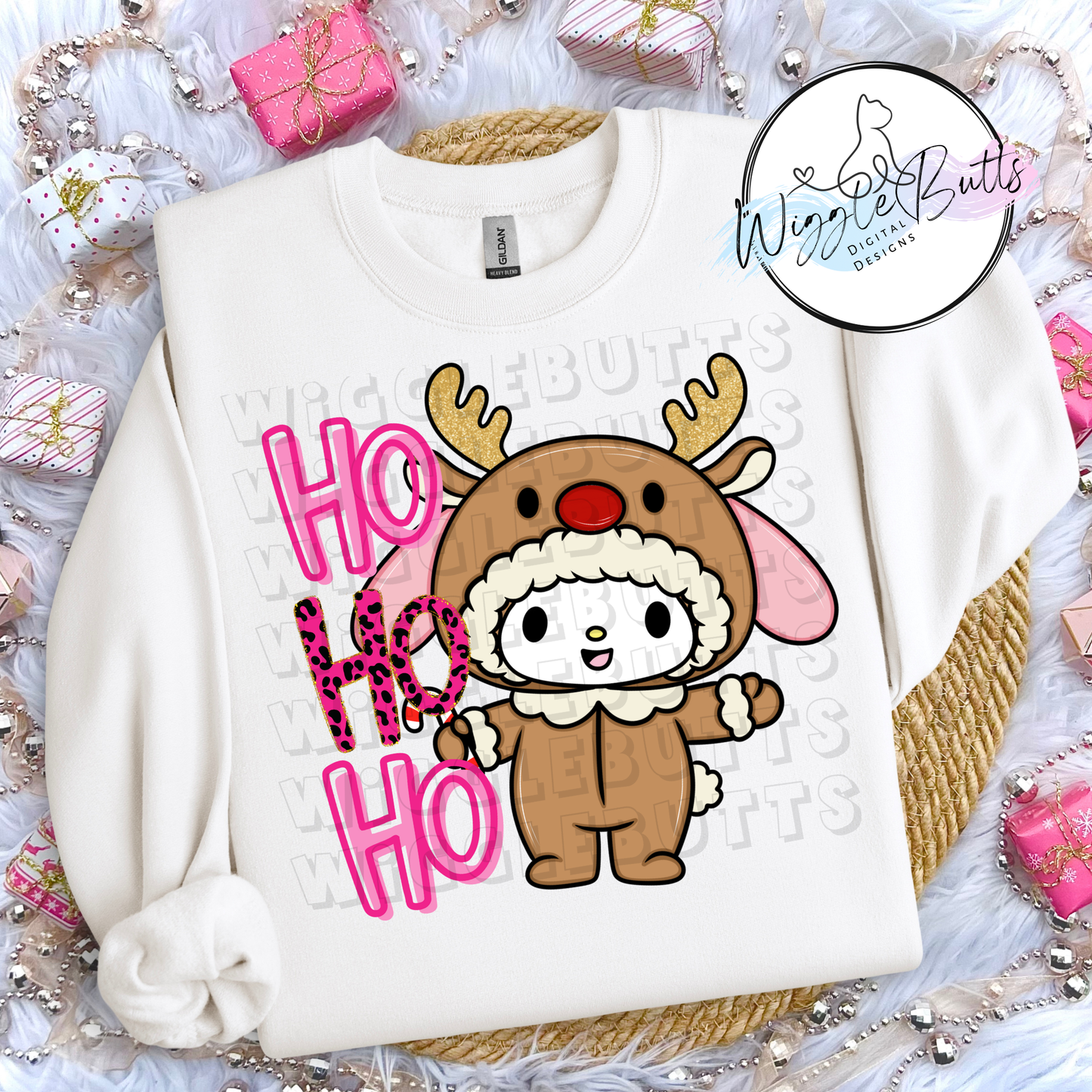 Kitty and Friends Ho Ho Ho Christmas Reindeer PNG Design
