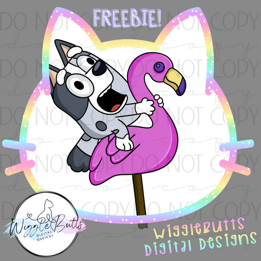 Blue Dog Puppies Flamingo ClipArt Piece