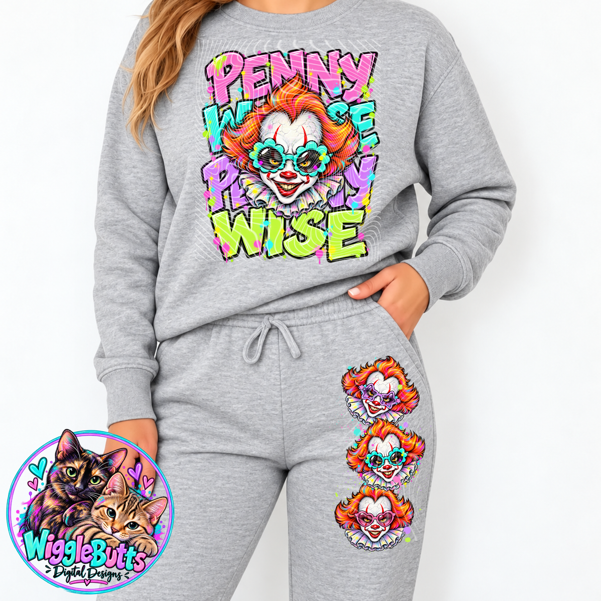Horror Halloween Red Hair Clown Pastel PNG Design and Matching PNG Sleeve/Pants  Design