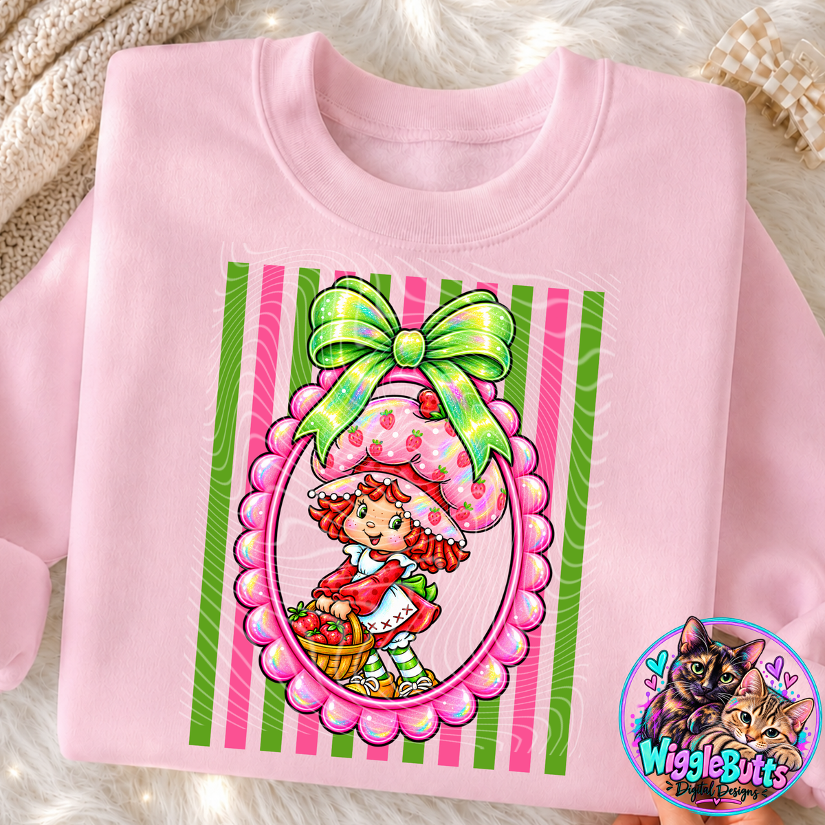 Retro 80s Strawberry Girl Oval Frame PNG Design