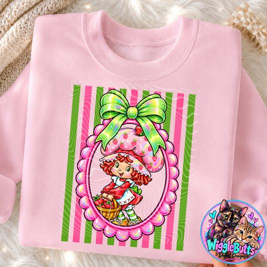 Retro 80s Strawberry Girl Oval Frame PNG Design