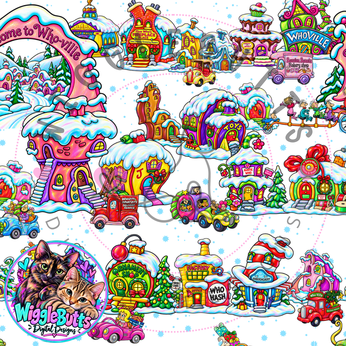Green Guy Christmas Village Seamless File PNG Design