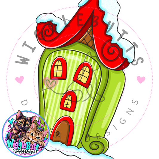 Green Guy Christmas Village House Red ClipArt Piece