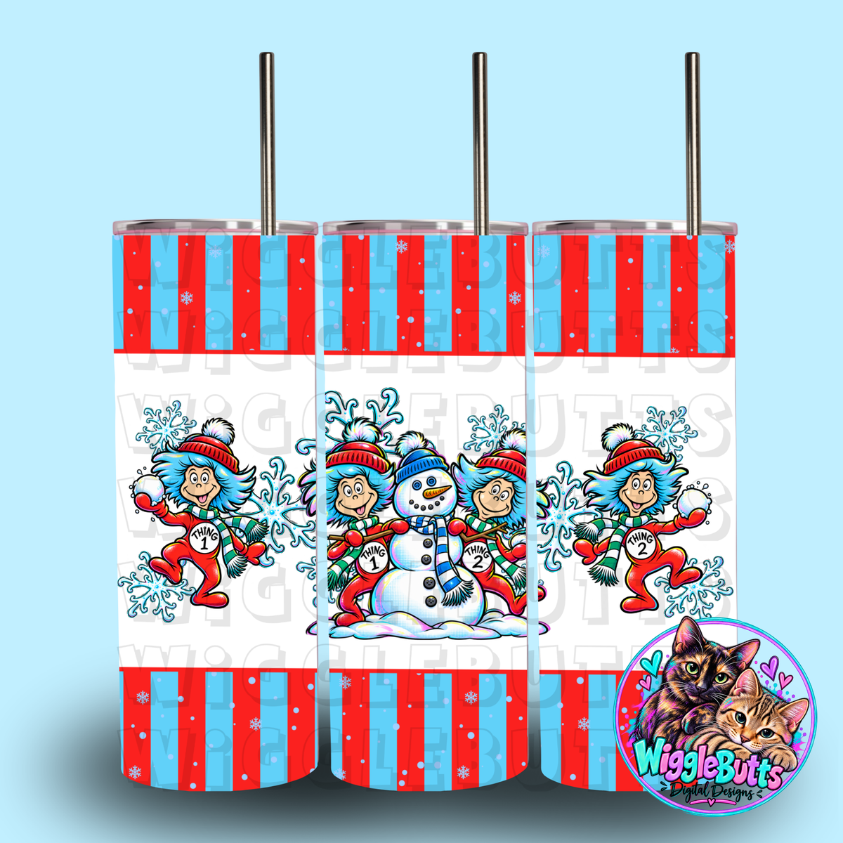 Blue Haired Things Winter Snowman 20oz Tumbler Wrap PNG Design