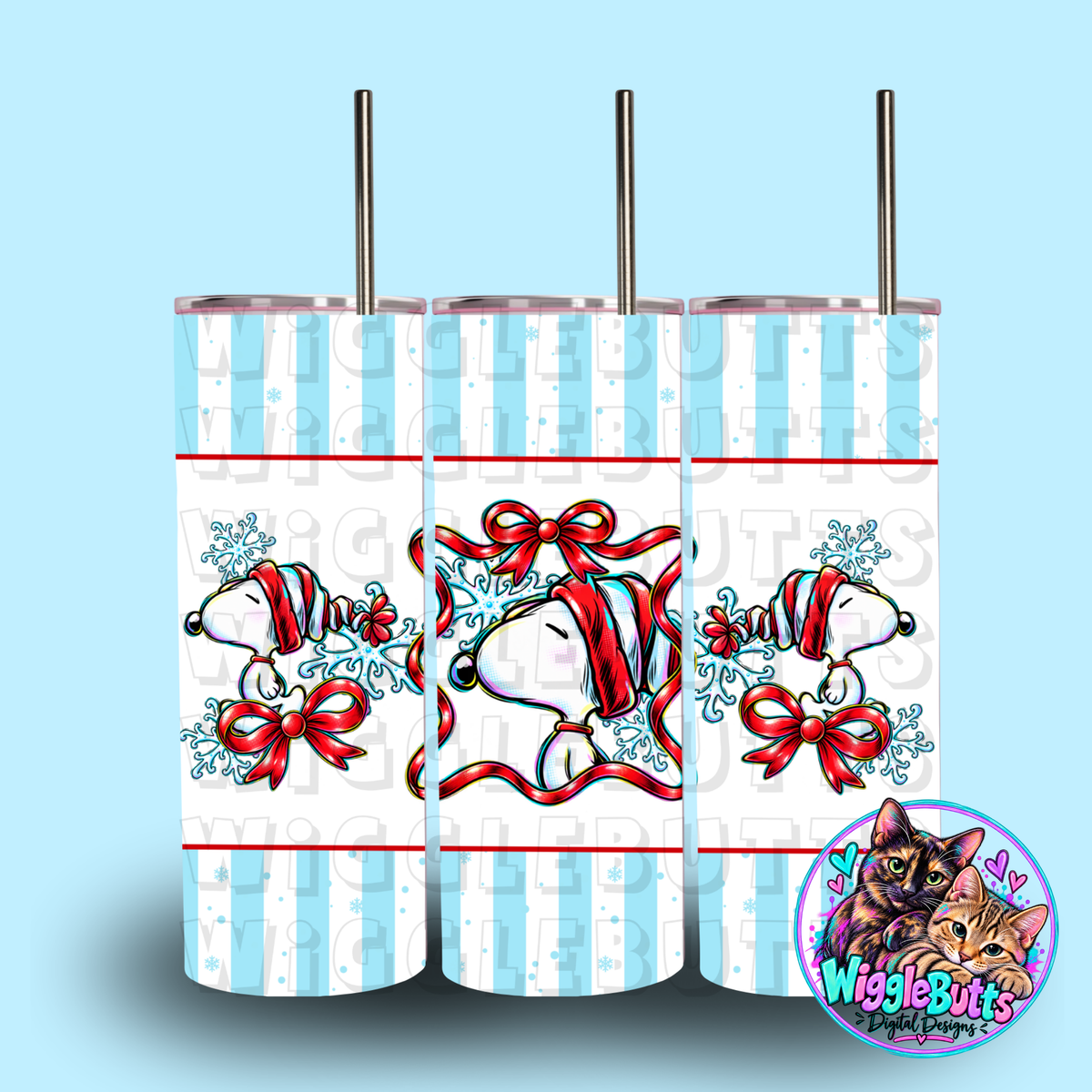 Retro White Dog Winter Christmas Bow Ribbon 20oz Tumbler Wrap PNG Design