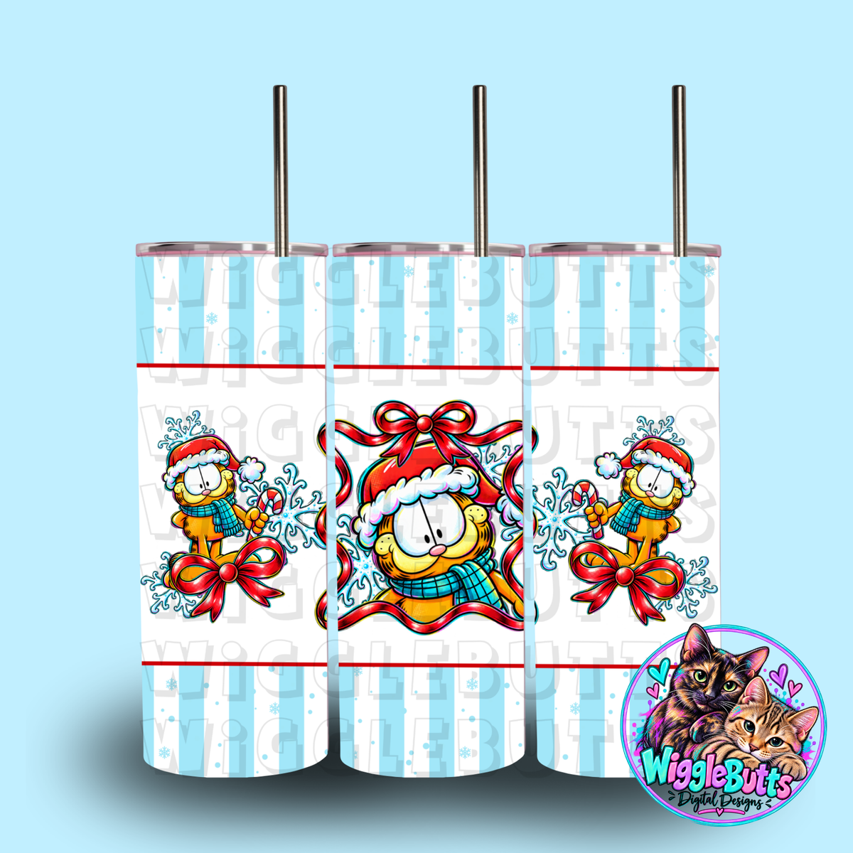 Retro Orange Cat Winter Christmas Bow Ribbon 20oz Tumbler Wrap PNG Design