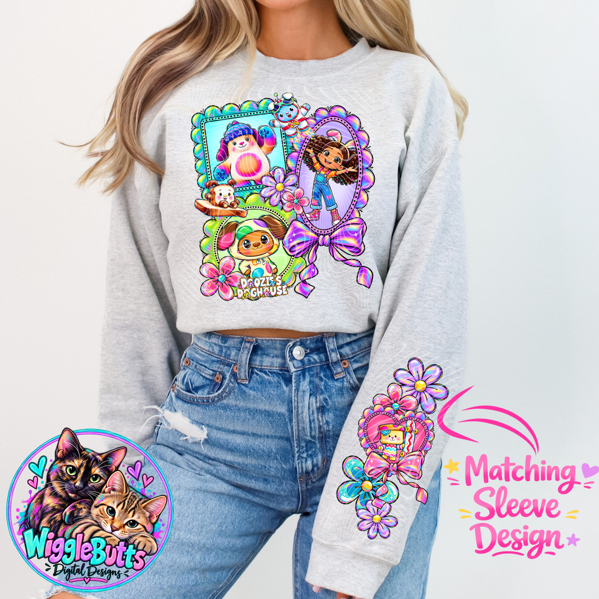 Dog Dollhouse Frames PNG Design and Matching PNG Sleeve Design