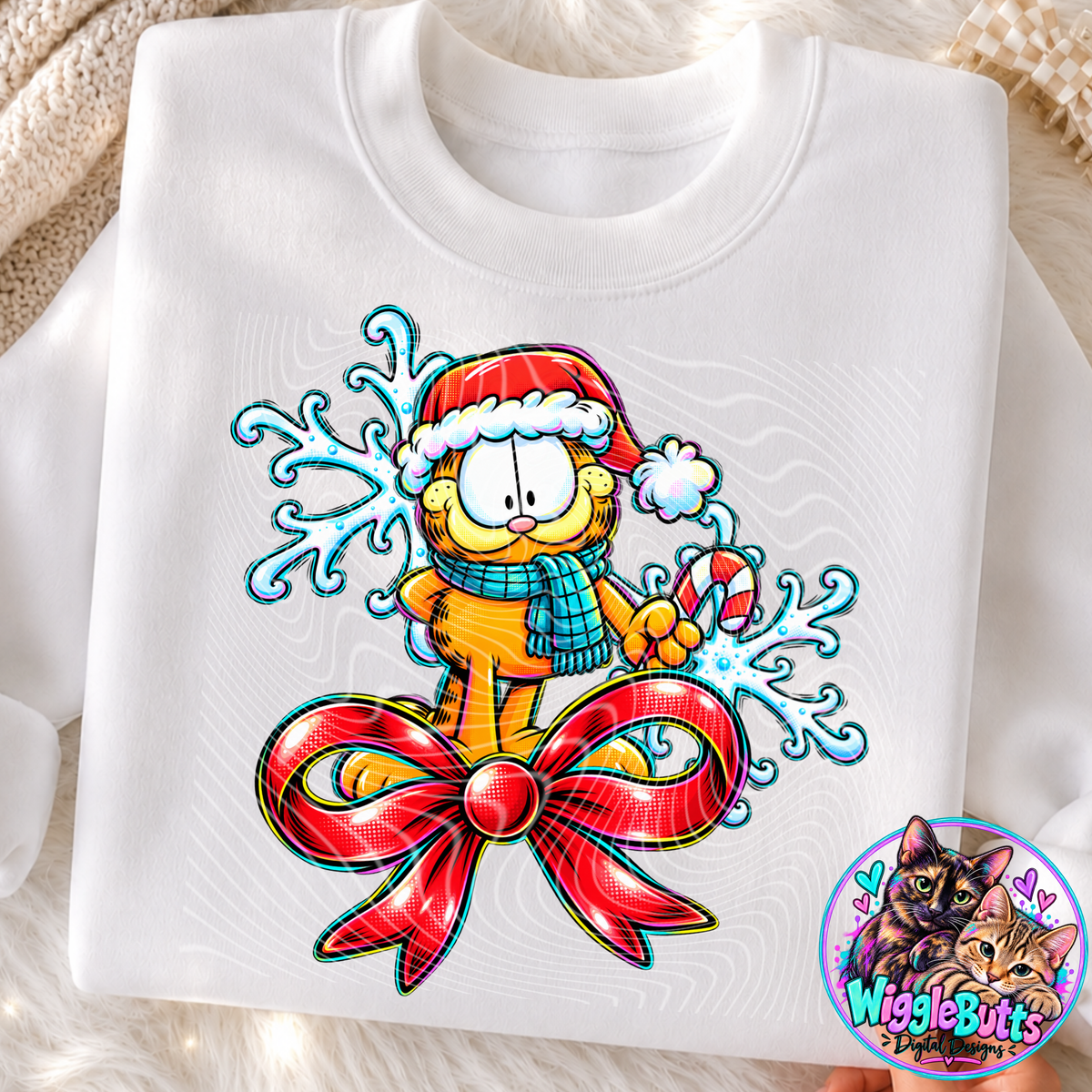 Retro Orange Cat Christmas Snowflake PNG Design