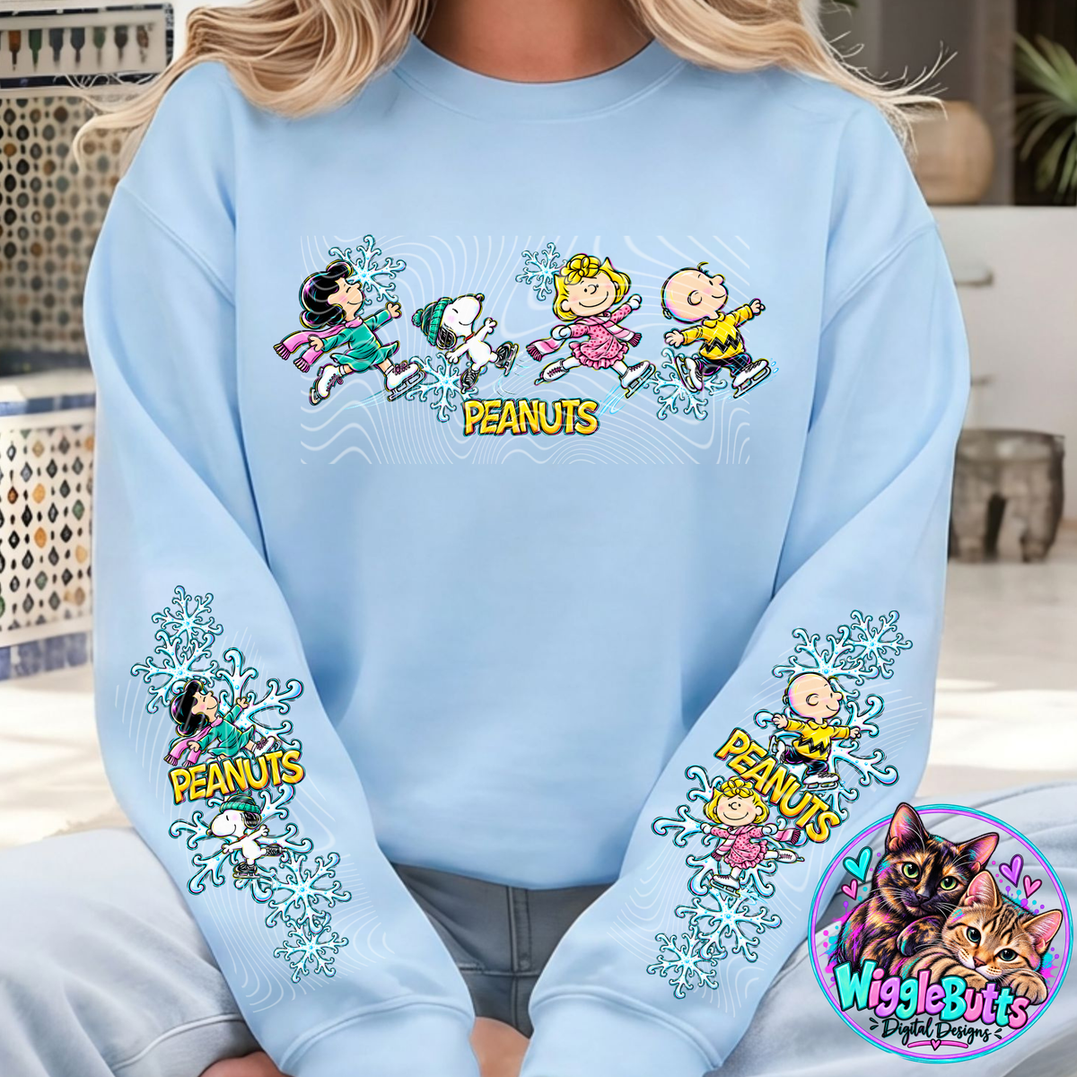 Retro PeanutKids Winter Iceskate PNG Design and 2 Matching PNG Sleeve Designs