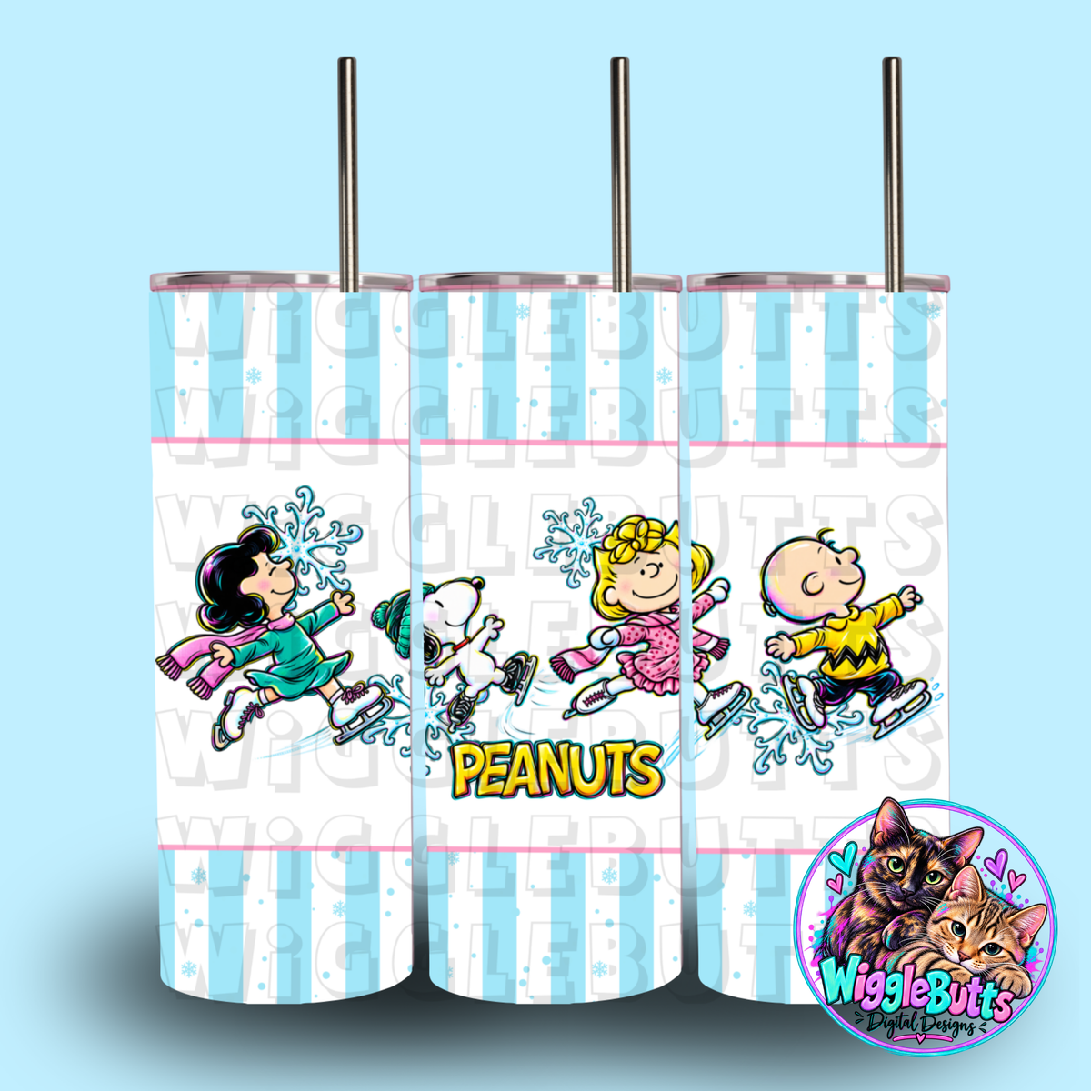 Retro PeanutKids Winter Iceskate 20oz Tumbler Wrap PNG Design