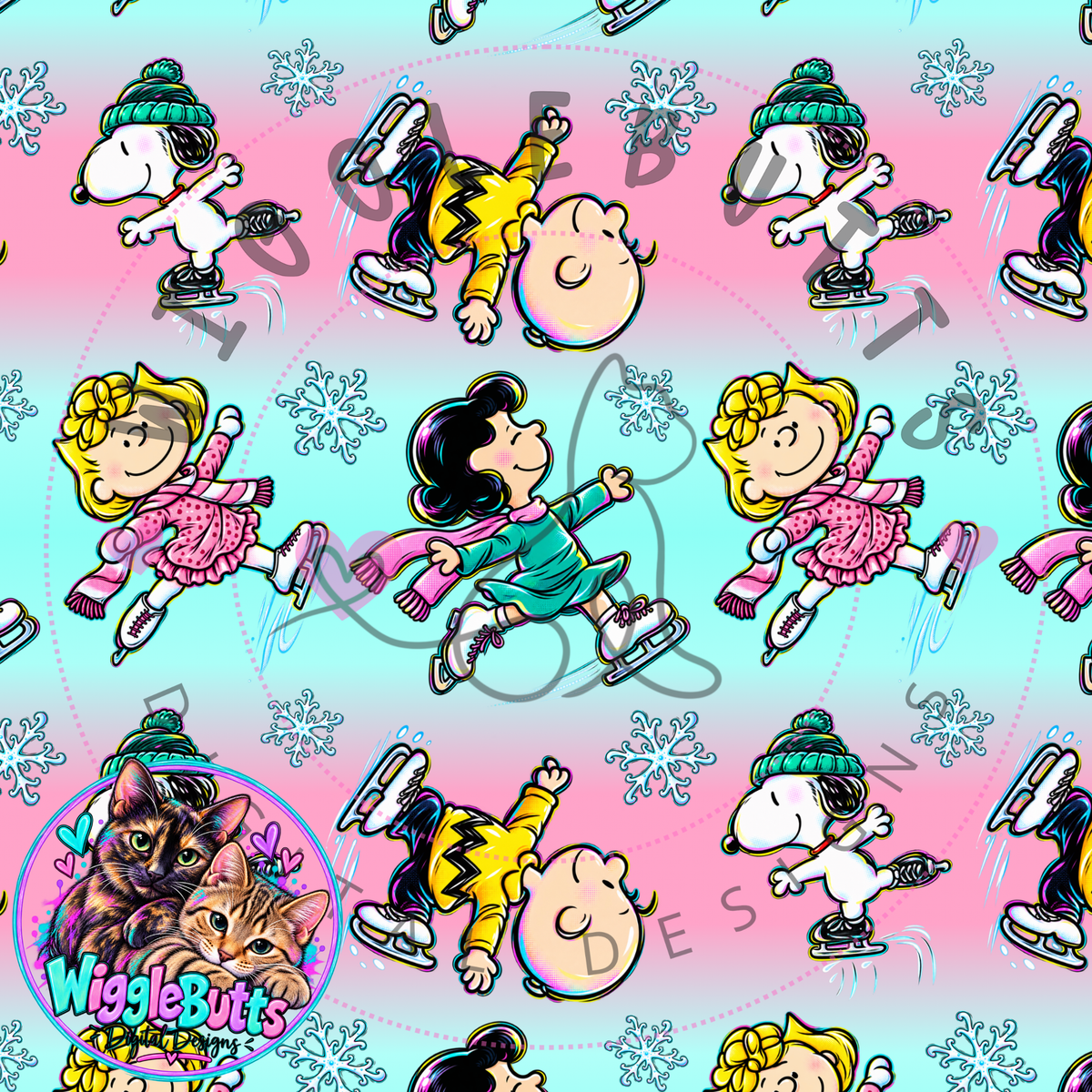 Retro PeanutKids Winter Iceskate Seamless File PNG Design
